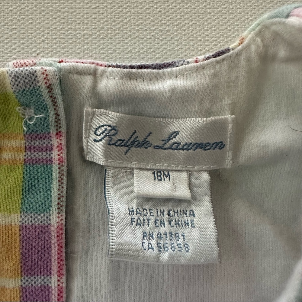 Ralph Lauren 18 Months Baby Girl Pink Green Pastel Plaid Ruffle Dress Spring - Picture 3 of 4